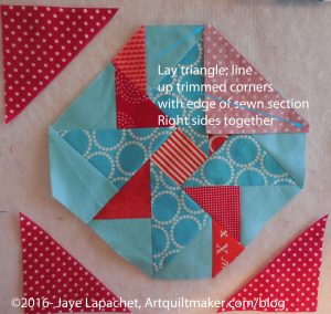 Lay out triangle on sewn section